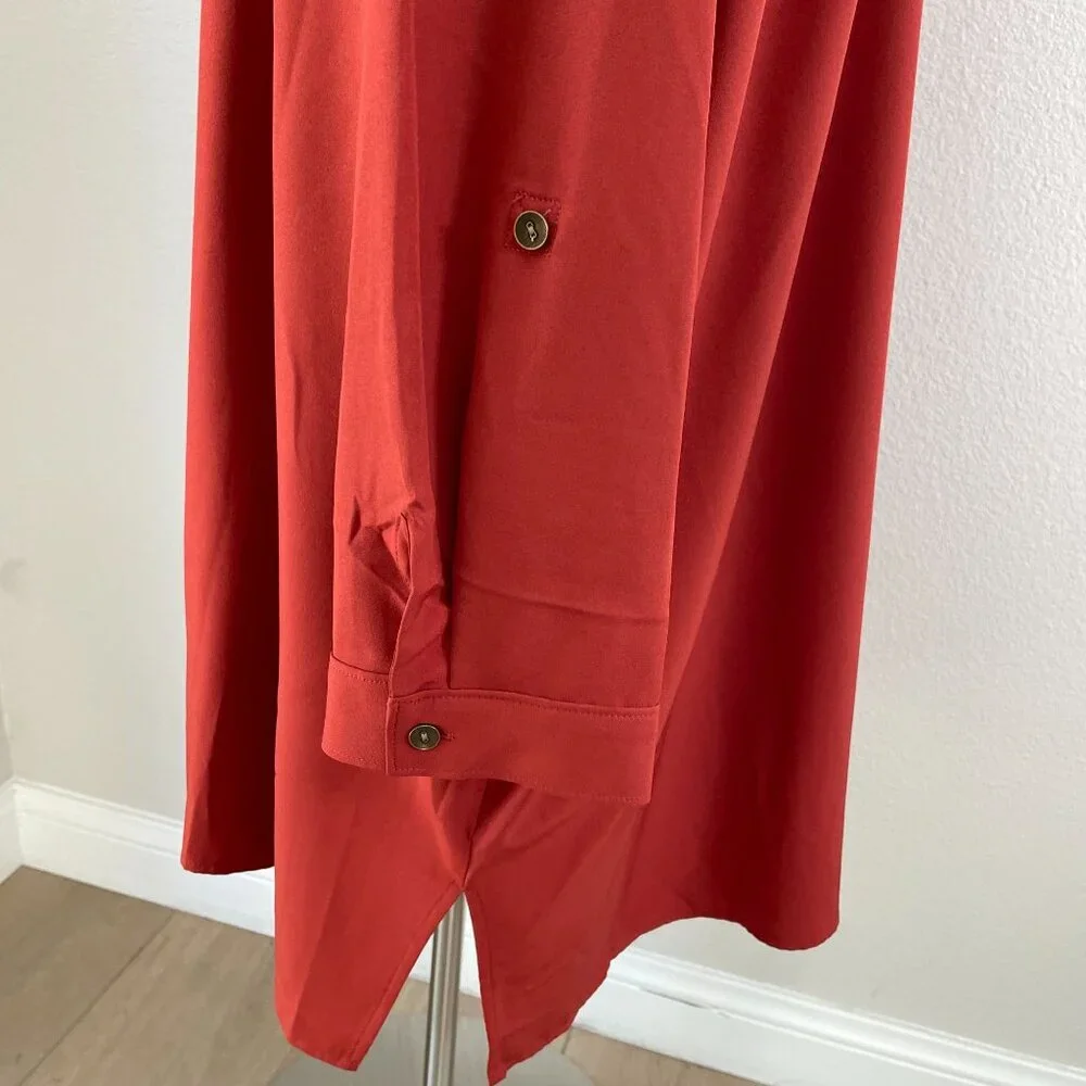 Susan Graver Woman Plus 4XP Rust Button Up Tunic Top Shirt Pockets Long Sleeve - Picture 8 of 10